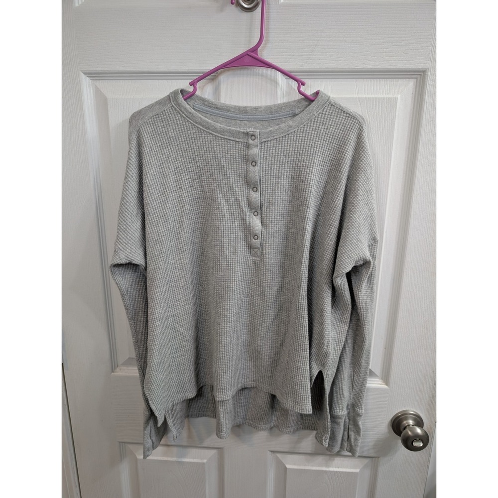 OFFLINE by Aerie Henley Top Womens Grey Waffle Knit Thumbholes - Size S